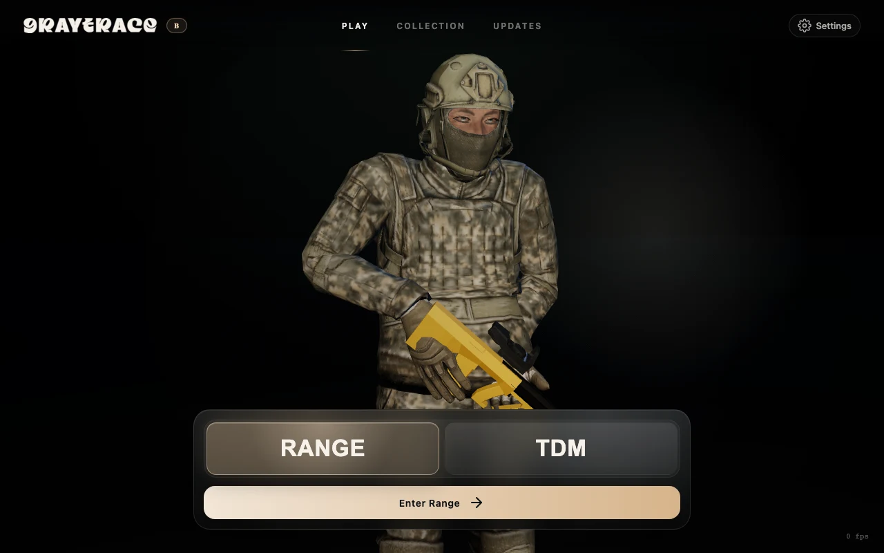 Greytrace’s actual beta lobby with its operator and practice-map selection